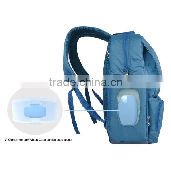 Toxin Free Polyester Backpack Diaper Bag Padded Baby Travel Bag Blue