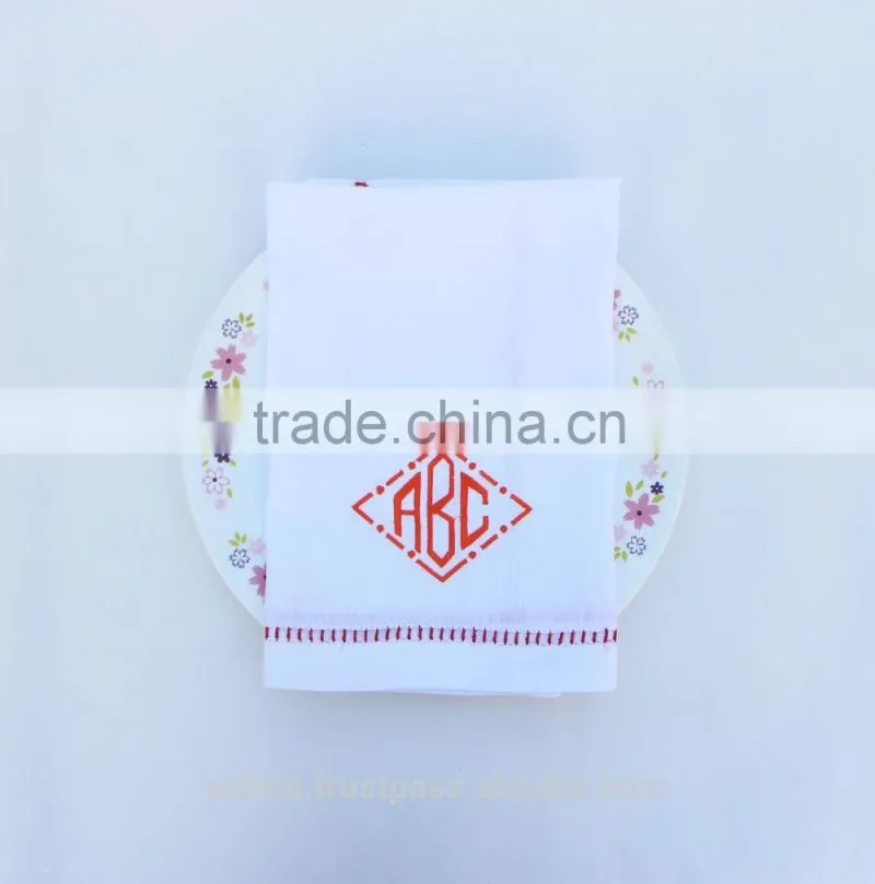 Hand hemstitched linen napkin,snowflake embroidered napkin