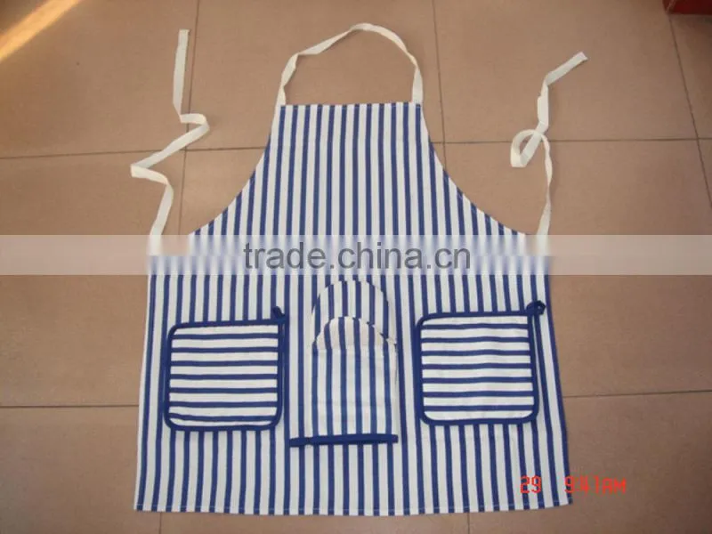 popular kitchen set 100% cotton twill apron,oven mitt ,tea towel and oven glove in red stripe printing-42