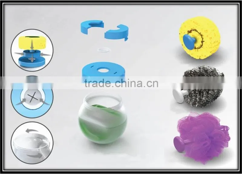 Cleaning container with liquid soap and sponges