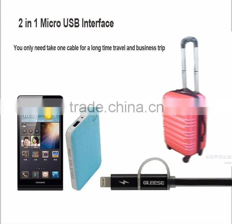 2 in 1 Micro USB Data/ sync charging cable for samsung and iphone