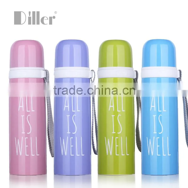 wholesale china fashion english word bullet vacuum flask with plastic cup