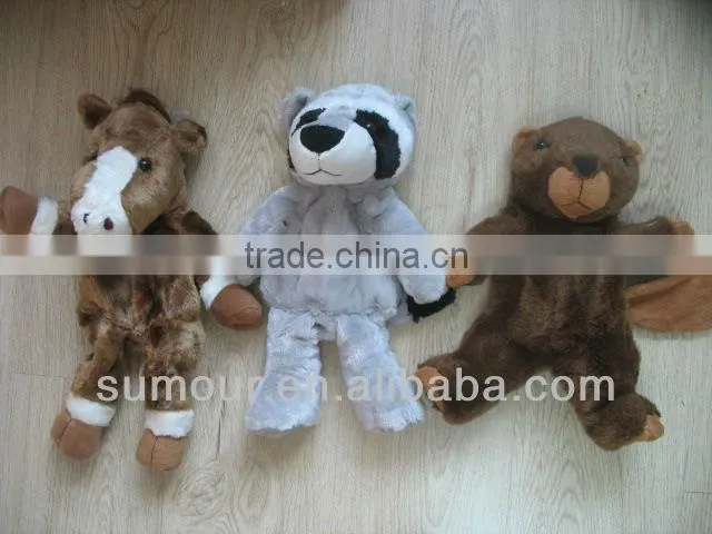 A series of unstuffed plush animal