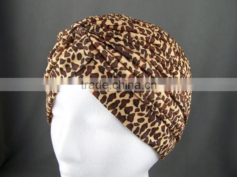 Turban Head Wrap Band headband Hat Cap Chemo Bandana leopard brown