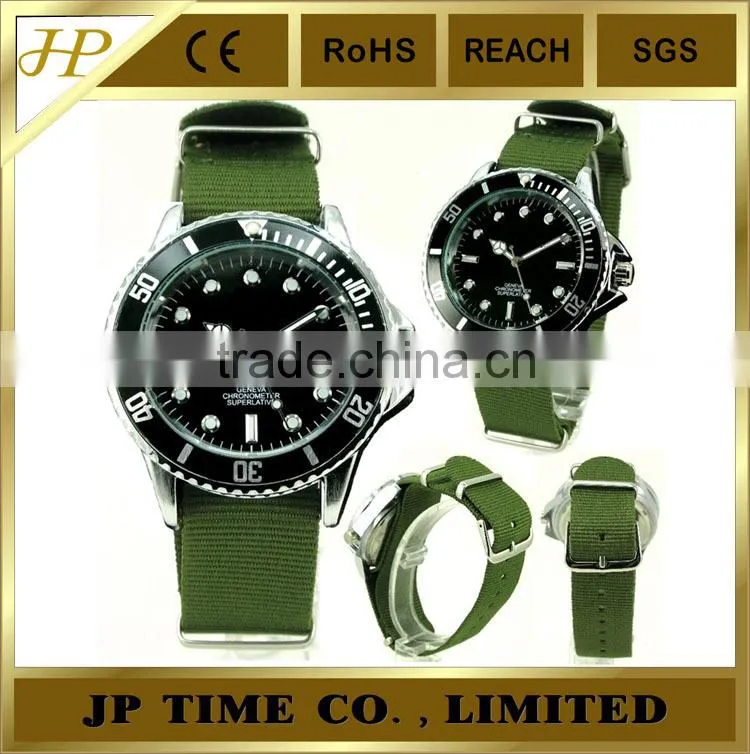 2014 new watch with nylon strap black bezel muiti color watch nylon strap