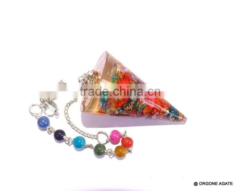Orgonite Mix Onyx Stone Smooth Pendulum With Chakra Chain