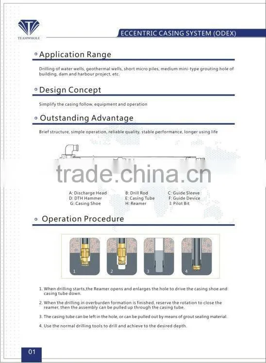 ODEX system for dth casing drilling in unstable overburden rock formations