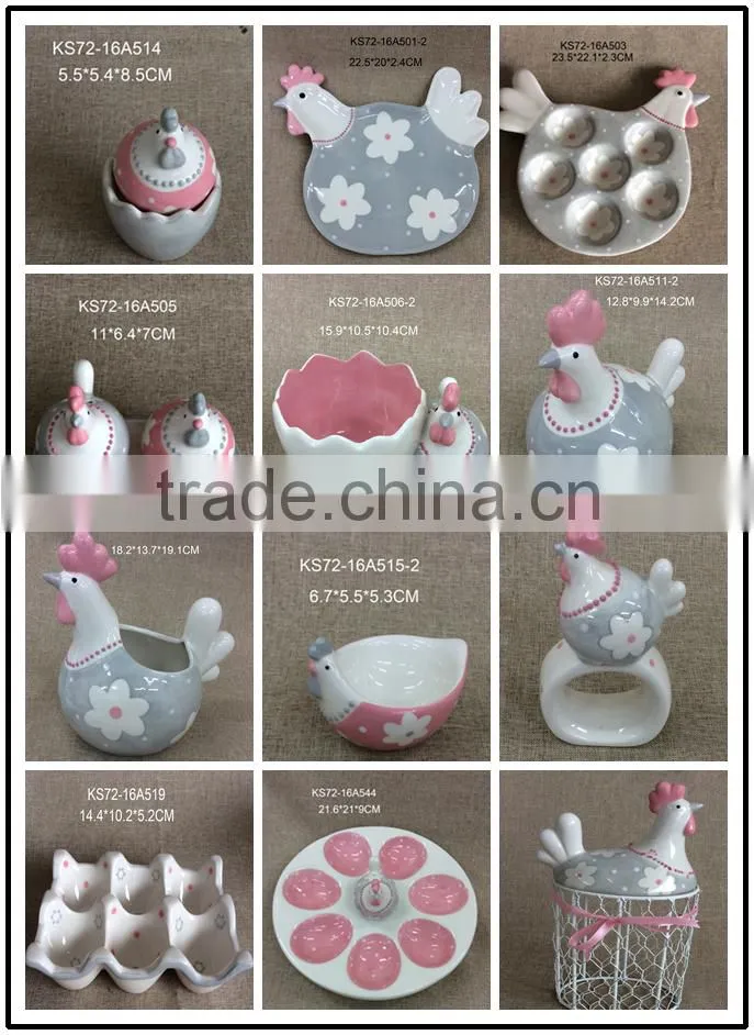 wholesale ceramic decal rooster shaped egg holders stand cups