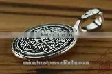 Silver 925 Oval Pendant Icon of St. Mary. Russian Style. Burnished Silver