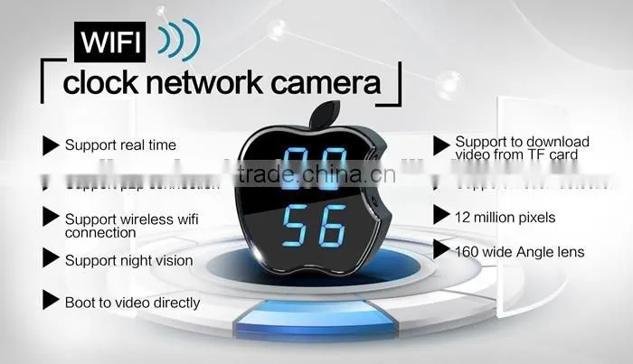 P2P Network Mini IP Camera H.264 HD 720P Support Night Vision Clock WIFI Camera