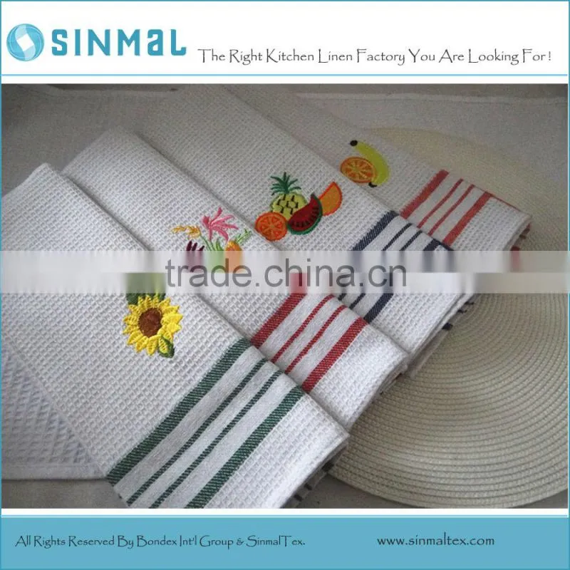 Vintage Flower Embroidered Waffle Dish Towel