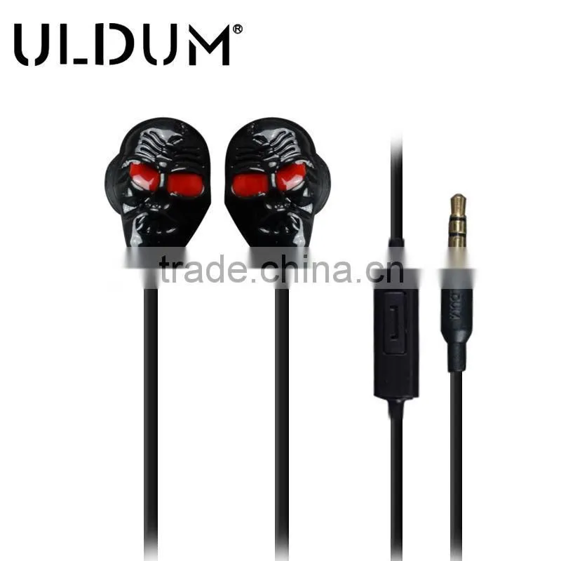ULDUM metal skull earphones with Mic for iphone 5 earphone wired TPE 3.5mm plug jack