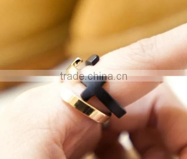 Cross design White Gold Plated Without Stone Double Cross Adjustable Jewellery Ring wholesale