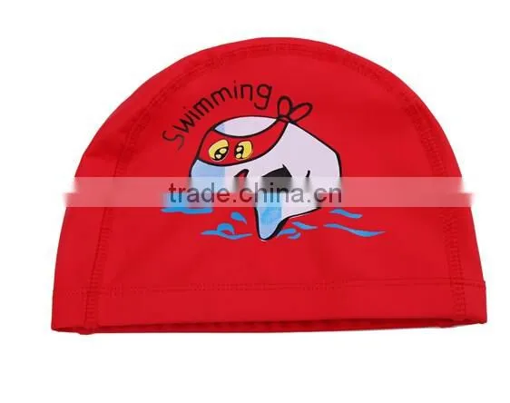Children Comfortable Wear PU Waterproof Earmuffs Cartoon Dolphin Swimming Cap