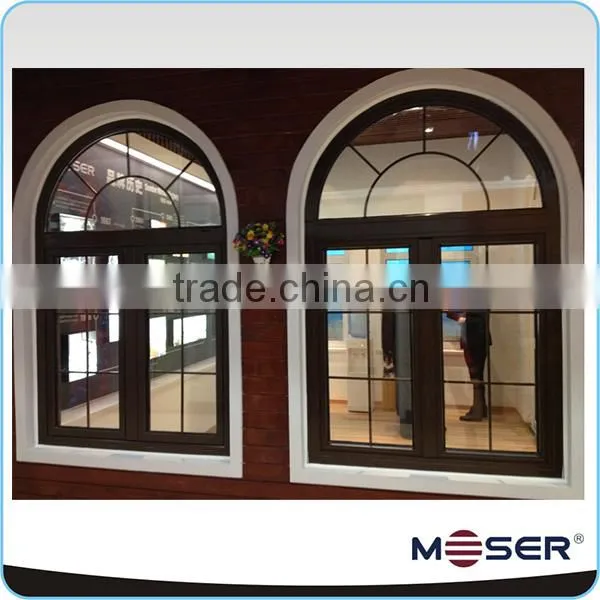 Italian style wood aluminum composite arched with grill outward opening window