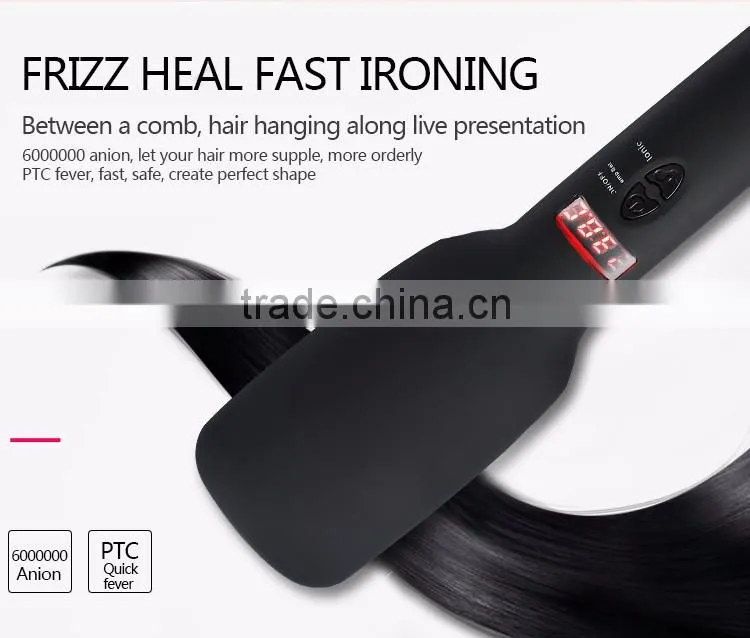 2016 New Arrival Professional Electric Hair Straightening Brush Anion Hair Straightner Brush Easy Hair Comb in Black