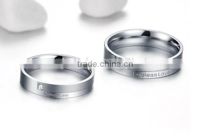 KSTONE new products 2015 316l stainless steel couple diamond engagement ring, wedding ring couple gemstone ring