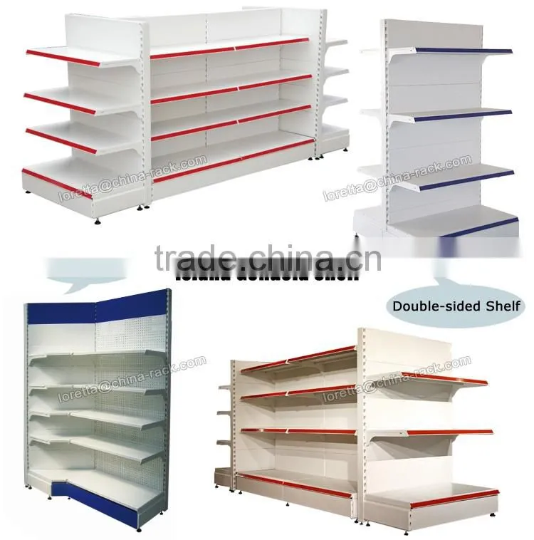 Supermarket Multi Layers Metal Double Sided Gondola Display Shelf with Different Colors
