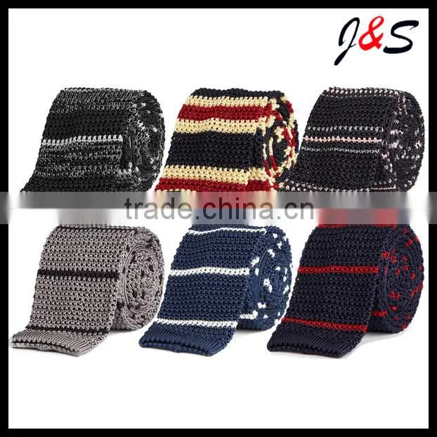 2014 Latest Design Silk Knitted Tie With Blue And Grey Stripe Pattern
