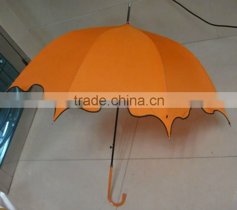 orange creative durable dome fashion ladies umbrella with wave edge