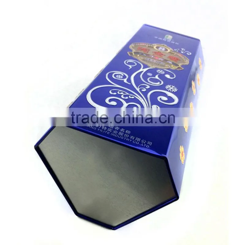 Recycle wine tin container, wine tin can, hexagonal tin box