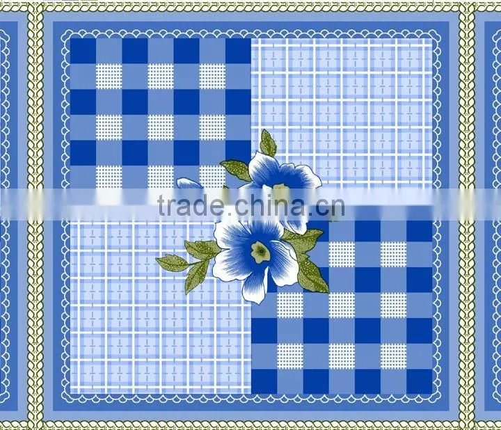 printed floral and checked design PEVA table cloth with lace/wave/straight edge