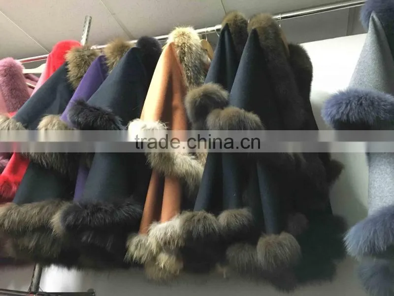 Winter Fashion Women real fox fur with cashmere shawl