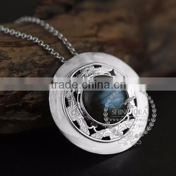 925 sterling silver round labradorite carving flower tray fashion women neceklace 6360482