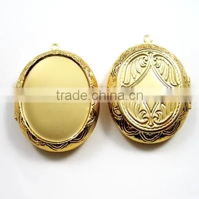 30x40mm gold plated brass oval big bezel tray setting photo locket pendant charm DIY supplies 1126005