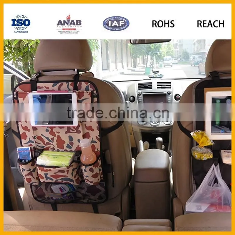Car organiser with clear tablet pocket. Ideal for storing your baby wipes