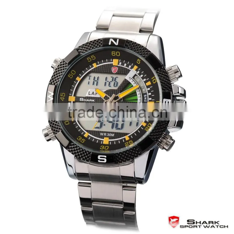 Shark Mens LED Day Date Display Steel Band Army Sports Watch