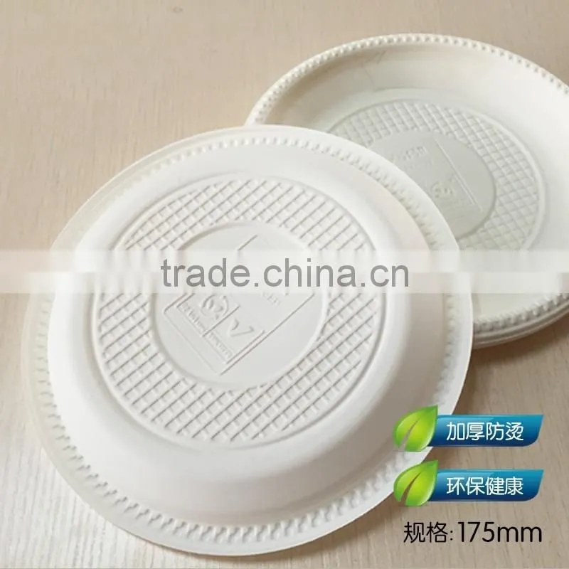 New 7inch white round disposable plastic food plates and dishes eco product