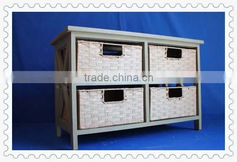 antique white wooden cabinet with willow drawers for home decoration