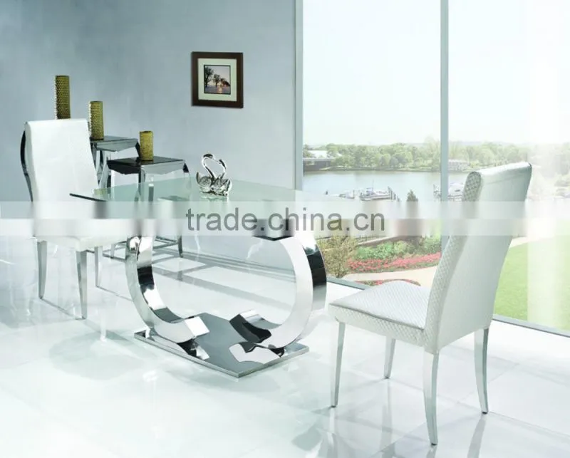 TH286-1Modern Stainless Steel Dining Table Chair/Glass Table Dining Room Furniture Sets
