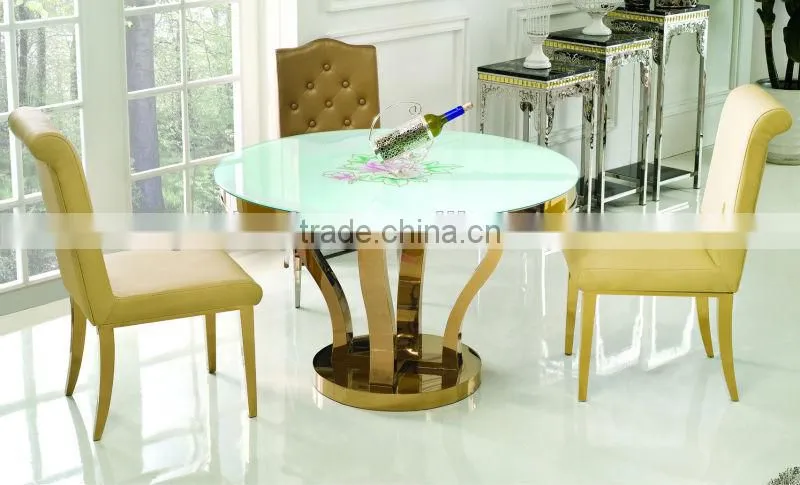 TH347 modern design round tempered glass dining room table