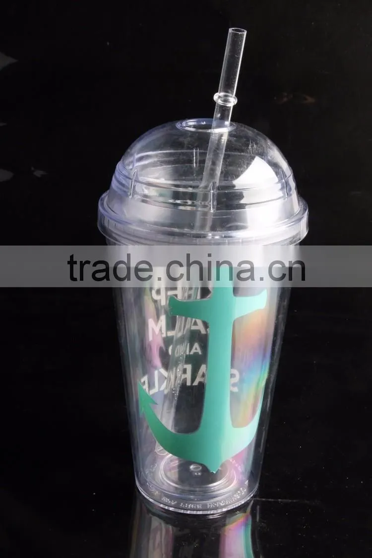 clear double wall 16oz plastic water tumbler with straw
