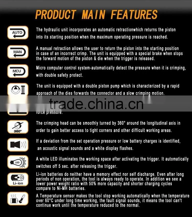High-performance lithium battery, hydraulic crimping tools, one-handed operation 360 degree rotating head