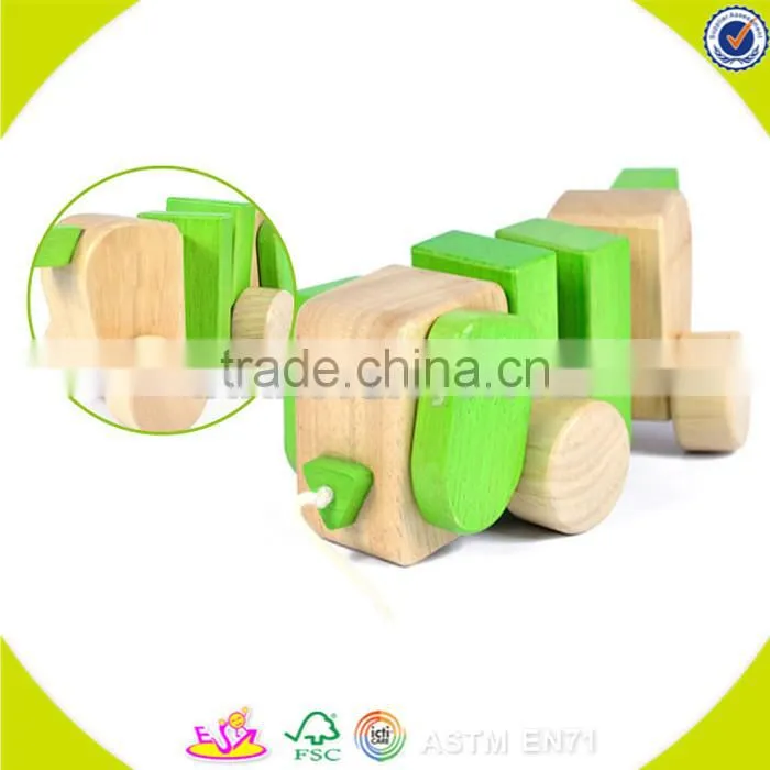 wholesale lovely wooden elephant pull car toy high quality wooden elephant pull car toy W05B034