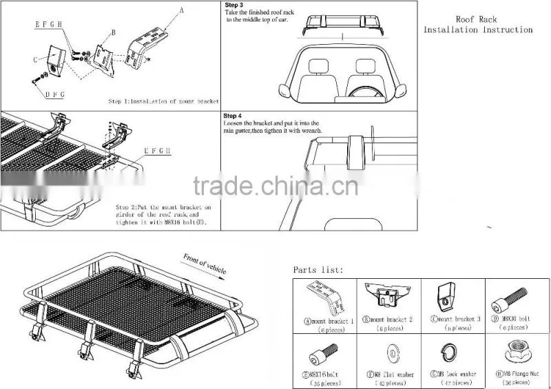 Half Frame Car Roof Rack Cargo Carrier Gutter Mount