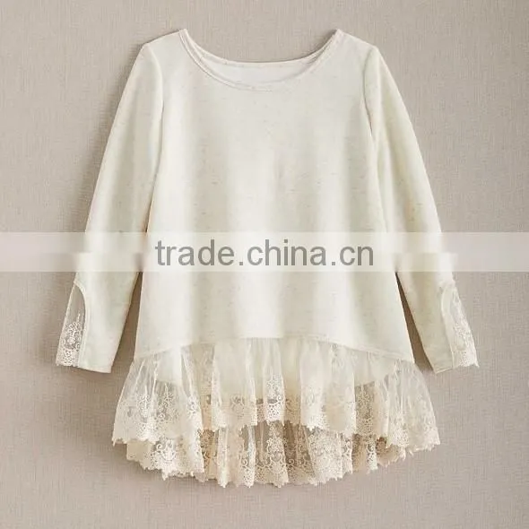 Custom Kids Clothes Designs Photos Winter Birthday Fancy Sweatshirt High-Low Heathered French Terry Lace Tunic Girls Top