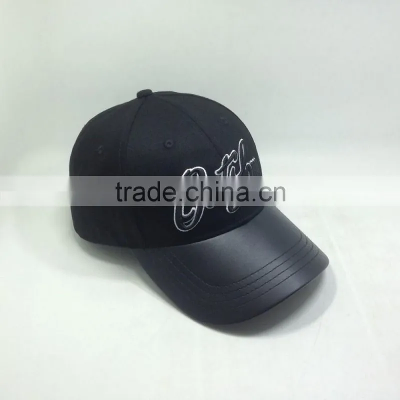 Leather Embroidery And Brim Dad Hat, Embossed Buckle , Hang Tag , Cap