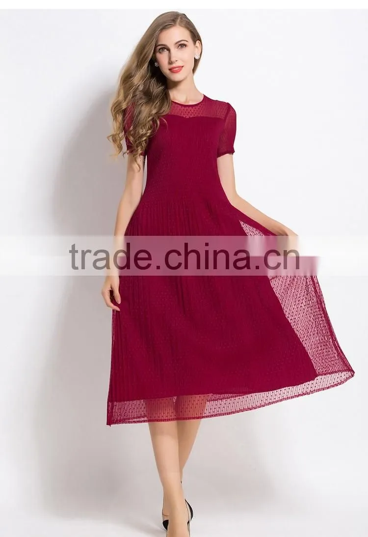 Young lady summer Europe fashion jacquard pleated dress