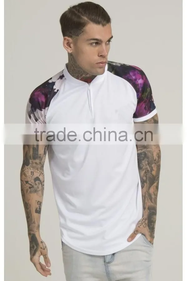 2016 Fashion Design Mens Baseball Jersey with Sublimation Printed Sleeves 100% Polyester Curved Hem 1/4 Zipper Baseball T Shirt