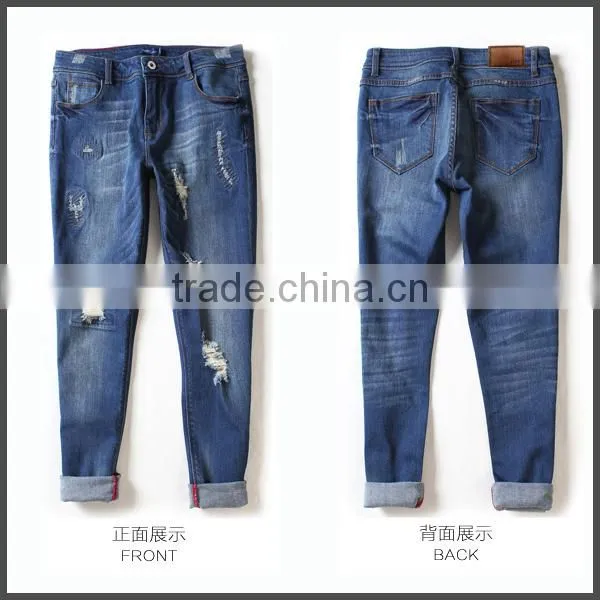 new model distressed jeans for lady ,slim fit lady jeans