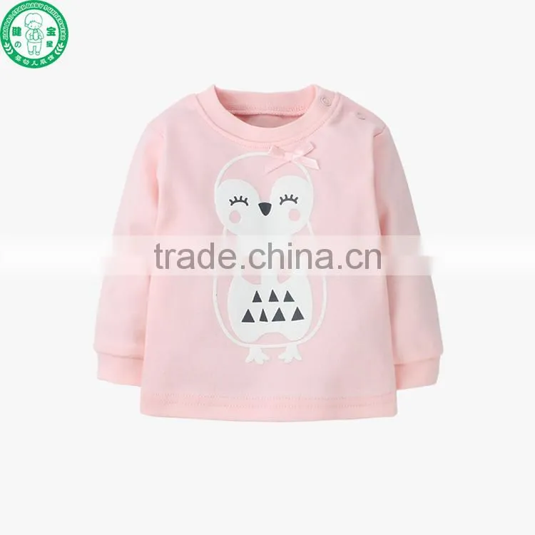 Puff printing cute pink crew neck baby girls long sleeves t-shirt