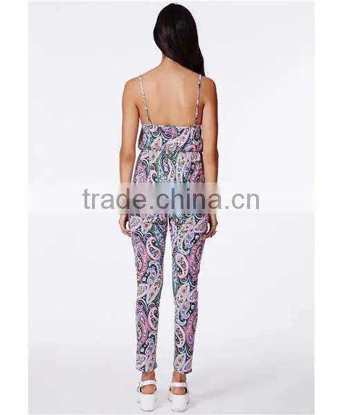 Paisley Print Sleeveless Jumpsuits For Women 2014