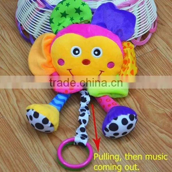 Cute sunflower pulling musical Plush toys baby educational stuffed & plush toy baby bed hanging toys