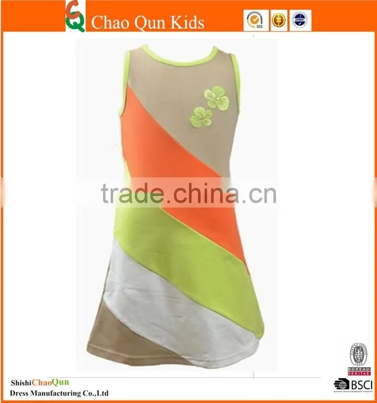 knitted twill stripes splice yarn dyed child maxi dress for fashion girls of 7-14