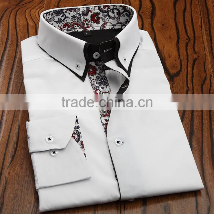 2015 New style 100% cotton long sleeve double collar men dress shirt in bulk