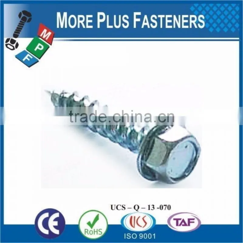 Made in Taiwan Bright Zinc Stainless Steel Zinc Plated Flange Hex Taping Screw